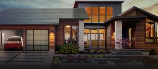 Tesla solar roof, Powerwall battery, and Tesla car mockup